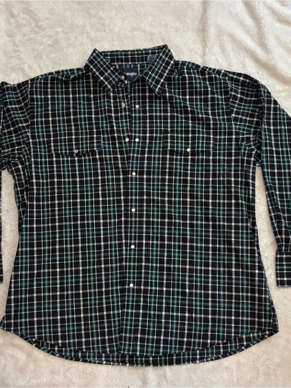 Wrangler Western Pearl Snap Plaid Shirt Mens XXL Black Teal Long Sleeve Cowboy